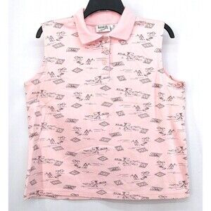 Keneth Too! Polo Tank Top Womens PXL Pink Golf Theme Collared Pullover Blouse